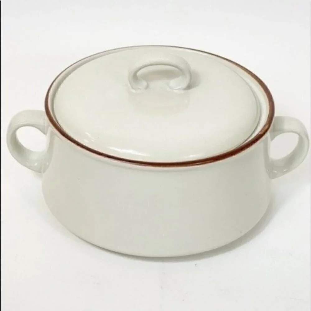 Stoneware Round Covered Vegetable Spring Flower by KANNEY - handles & Lid Japan